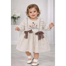 Canöz Kids Bebe Çiçek Nakışlı Kız Elbise 9-24 Aylık  Kahverengi