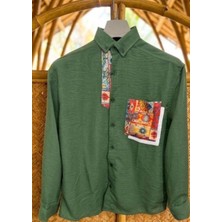 Hasır Cepli Keten Gömlek Yeşil