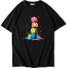 Brz Collection Unisex Oversize Zar Baskılı T-Shirt Siyah