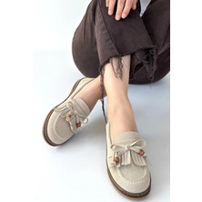 Flamex Boriy Bej Deri Tozu Süet Babet Ayakkabı