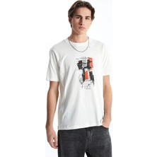 LC Waikiki Xsıde Ekru Bisiklet Yaka Baskılı Penye Erkek Tişört