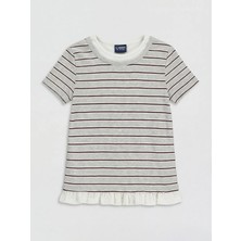 LC Waikiki Lcw Kids Gri Bisiklet Yaka Çizgili Kız Çocuk Tişört