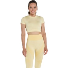 Kadın Jerf Captiva Yumuşak Dokulu Esnek Crop Top Sarı Desenli Rahat Kesim