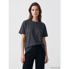 LC Waikiki Lcw Modest Antrasit Bisiklet Yaka Desenli Bluz