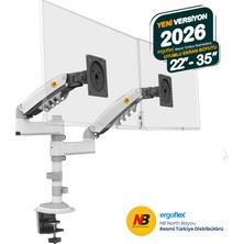 Ergoflex North Bayou NB H180 Amortisörlü Profosyonel 17-27 inch Monitör Standı Beyaz
