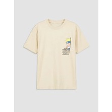 LC Waikiki Lcw Kids Bej Bisiklet Yaka Naruto Baskılı Erkek Çocuk Tişört