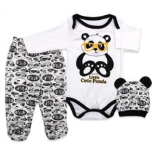 Minibird Panda Desenli Üçlü Badili Takım 0 - 3 Ay Erkek Çocuk Kız Çocuk İçin Eğlenceli Seçim