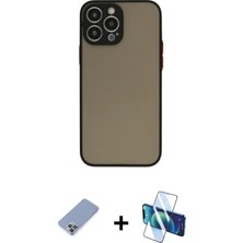Cepte Toptan iPhone 13 Pro Ahenk Çizgi Serisi - Siyah 3D Antistatik Seramik Nano Ekran Koruyucu + Koyu Yeşil Metal Kamera Lens Koruma Cam