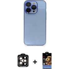 Cepte Toptan iPhone 14 Pro Max Siluet Minimal Özel Seri - Siyah Buffer Hayalet Cam Ekran Koruyucu + Turuncu Pvd Metal Kamera Lens