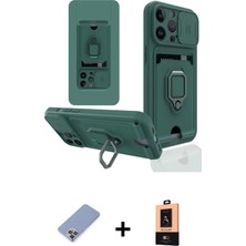 Cepte Toptan iPhone 13 Pro Max Vadi Form Prime - Şeffaf Maxco Cam Ekran Koruyucu + Koyu Yeşil Metal Kamera Lens Koruma Cam