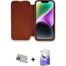 Cepte Toptan iPhone 13 Pro Max Siluet Minimal Serisi - Siyah Bilvis 5in1 5d Magic Hayalet Cam Ekran Koruyucu + Mor Rainbow Kamera Lens Koruma Cam