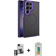 Cepte Toptan Galaxy S24 Ultra Yörünge Klasik - Siyah Polymer Nano Ekran Koruyucu + Pembe Pvd Metal Kamera Lens