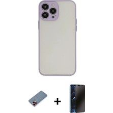 Cepte Toptan iPhone 13 Pro Max Ahenk Çizgi Serisi - Siyah 3D Antistatik Hayalet Cam Ekran Koruyucu + Kırmızı Metal Kamera Lens Koruma Cam