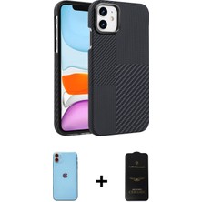 Cepte Toptan iPhone 11 Doruk Serisi - Siyah 6d Antistatik Mat Seramik Hayalet Nano Ekran Koruyucu + Turuncu Neon Fosforlu Kamera Lens