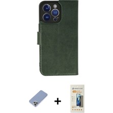 Cepte Toptan iPhone 13 Pro Max Siluet Işık Serisi - Siyah 6d Mat Seramik Hayalet Nano Ekran Koruyucu + Koyu Yeşil Metal Kamera Lens Koruma Cam