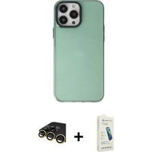 Cepte Toptan iPhone 14 Pro Zirve Doku Koleksiyonu - Şeffaf Pasifik Cam Ekran Koruyucu + Gold Raze Metal Kamera Lens