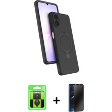 Cepte Toptan Galaxy A07 4g Iz Işık Koleksiyonu - Siyah 3D Antistatik Hayalet Cam Ekran Koruyucu + Siyah Raze Metal Kamera Lens