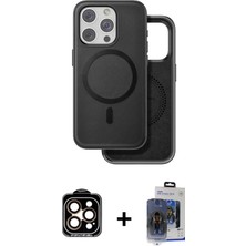 Cepte Toptan iPhone 15 Pro Max Pusula Işık Koleksiyonu - Siyah Vanessa Magic Cam + Turuncu Pvd Metal Kamera Lens