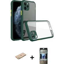 Cepte Toptan iPhone 11 Pro Nova Asil Özel Seri - Siyah 34D Hayalet Izgaralı Cam + Sarı Renkli Kamera Lens Koruma Cam