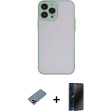 Cepte Toptan iPhone 13 Pro Max Ahenk Çizgi Serisi - Siyah 3D Antistatik Hayalet Cam Ekran Koruyucu + Kırmızı Metal Kamera Lens Koruma Cam