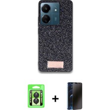 Cepte Toptan Redmi 13C Vadi Klasik Serisi - Siyah 3D Antistatik Hayalet Cam Ekran Koruyucu + Siyah Raze Metal Kamera Lens