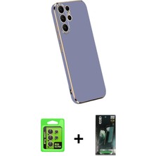 Cepte Toptan Galaxy S24 Ultra Yankı Serisi - Şeffaf 360 Full Body Arka Koruyucu + Sarı Raze Metal Kamera Lens