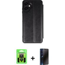 Cepte Toptan Galaxy A07 4g Zirve Yansıma Serisi - Siyah 3D Antistatik Hayalet Cam Ekran Koruyucu + Siyah Raze Metal Kamera Lens