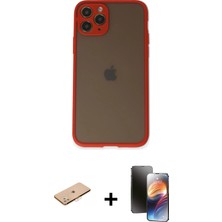 Cepte Toptan iPhone 11 Pro Ahenk Çizgi Serisi - Siyah 3D Antistatik Mat Seramik Nano Ekran Koruyucu + Turuncu Renkli Kamera Lens Koruma Cam