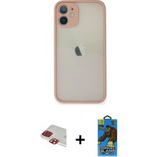 Cepte Toptan iPhone 11 Pro Max Ahenk Çizgi Serisi - Siyah 18D Cam Ekran Koruyucu + Kırmızı Pers Alüminyum Kamera Lens
