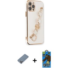 Cepte Toptan iPhone 12 Pro Max Nova Işık Prime - Siyah 18D Cam Ekran Koruyucu + Gümüş Metal Kamera Lens Koruma Cam