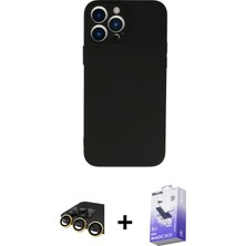 Cepte Toptan iPhone 13 Pro Max Ahenk Serisi - Siyah Bilvis 5in1 5d Magic Hayalet Cam Ekran Koruyucu + Gold Raze Metal Kamera Lens