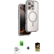 Cepte Toptan iPhone 16 Pro Max Zirve Klasik Prime - Siyah Buffer Cam Ekran Koruyucu + Beyaz Raze Metal Kamera Lens