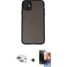 Cepte Toptan iPhone 11 Ahenk Çizgi Serisi - Siyah 3D Antistatik Mat Seramik Nano Ekran Koruyucu + Yeşil Pers Alüminyum Kamera Lens