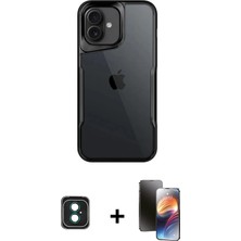 Cepte Toptan iPhone 16 Akış Çizgi Koleksiyonu - Siyah 3D Antistatik Mat Seramik Nano Ekran Koruyucu + Yeşil Pvd Metal Kamera Lens