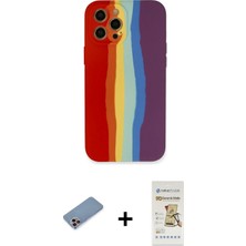 Cepte Toptan iPhone 12 Pro Max Yadigar Çizgi - Siyah Mat Seramik Nano Ekran Koruyucu + Pembe Shine Kamera Lens Koruma Cam