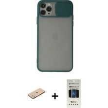 Cepte Toptan iPhone 11 Pro Vadi Çizgi - Siyah 5d Hayalet Cam Ekran Koruyucu + Yeşil Renkli Kamera Lens Koruma Cam