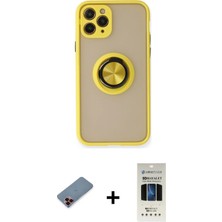 Cepte Toptan iPhone 11 Pro Yörünge Çizgi - Siyah 5d Hayalet Cam Ekran Koruyucu + Kırmızı Metal Kamera Lens Koruma Cam