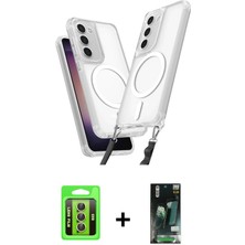 Cepte Toptan Galaxy S23 Atlas Doku Koleksiyonu - Şeffaf 360 Full Body Arka Koruyucu + Sarı Raze Metal Kamera Lens