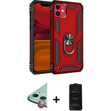 Cepte Toptan iPhone 11 Ahenk Klasik Koleksiyonu - Siyah 6d Antistatik Mat Seramik Hayalet Nano Ekran Koruyucu + Kırmızı Raze Metal Kamera Lens