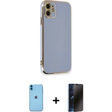 Cepte Toptan iPhone 11 Yankı Serisi - Siyah 3D Antistatik Hayalet Cam Ekran Koruyucu + Mavi Neon Fosforlu Kamera Lens