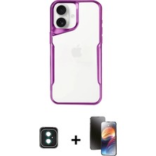 Cepte Toptan iPhone 16 Akış Çizgi Koleksiyonu - Siyah 3D Antistatik Mat Seramik Nano Ekran Koruyucu + Yeşil Pvd Metal Kamera Lens