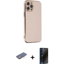 Cepte Toptan iPhone 12 Pro Yankı Serisi - Siyah 3D Antistatik Hayalet Cam Ekran Koruyucu + Mavi Renkli Kamera Lens Koruma Cam