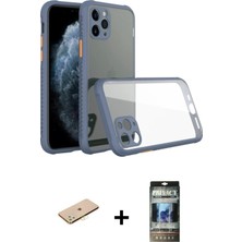 Cepte Toptan iPhone 11 Pro Nova Asil Özel Seri - Siyah 34D Hayalet Izgaralı Cam + Sarı Renkli Kamera Lens Koruma Cam