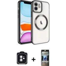 Cepte Toptan iPhone 11 Nova Işık Özel Seri - Siyah 34D Hayalet Izgaralı Cam + Siyah Pvd Metal Kamera Lens