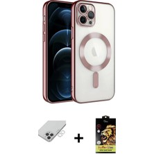 Cepte Toptan iPhone 14 Pro Max Nova Işık Özel Seri - Siyah Buffer Cam Ekran Koruyucu + Gümüş Band Metal Kamera Lens