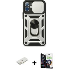 Cepte Toptan iPhone 12 Mini Ahenk Klasik - Şeffaf Temperli Cam Ekran Koruyucu + Turuncu Renkli Kamera Lens Koruma Cam