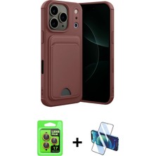 Cepte Toptan iPhone 17 Pro Vadi Çizgi Prime - Siyah 3D Antistatik Cam Ekran Koruyucu + Turuncu Raze Metal Kamera Lens