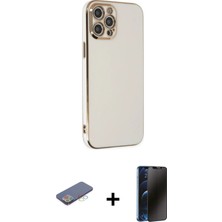 Cepte Toptan iPhone 12 Pro Yankı Serisi - Siyah 3D Antistatik Hayalet Cam Ekran Koruyucu + Mavi Renkli Kamera Lens Koruma Cam