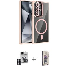 Cepte Toptan Galaxy S24 Ultra Yadigar Asil Koleksiyonu - Siyah Bilvis 3D Cam Ekran Koruyucu + Pembe Pvd Metal Kamera Lens