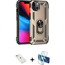 Cepte Toptan iPhone 14 Ahenk Klasik Koleksiyonu - Siyah 3D Antistatik Cam Ekran Koruyucu + Kırmızı Diamond Kamera Lens